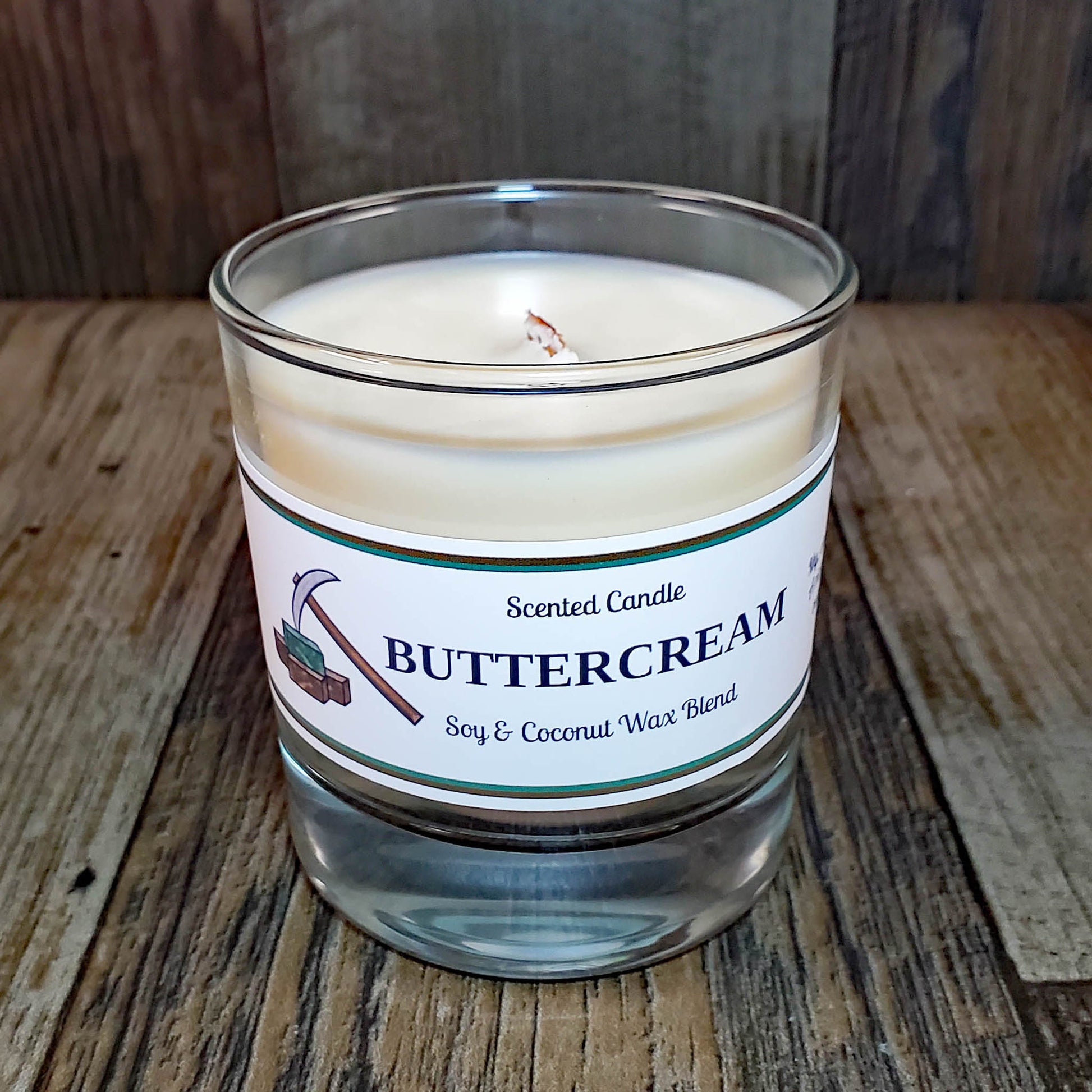 soy coconut wax candle with wooden wick scented as buttercream