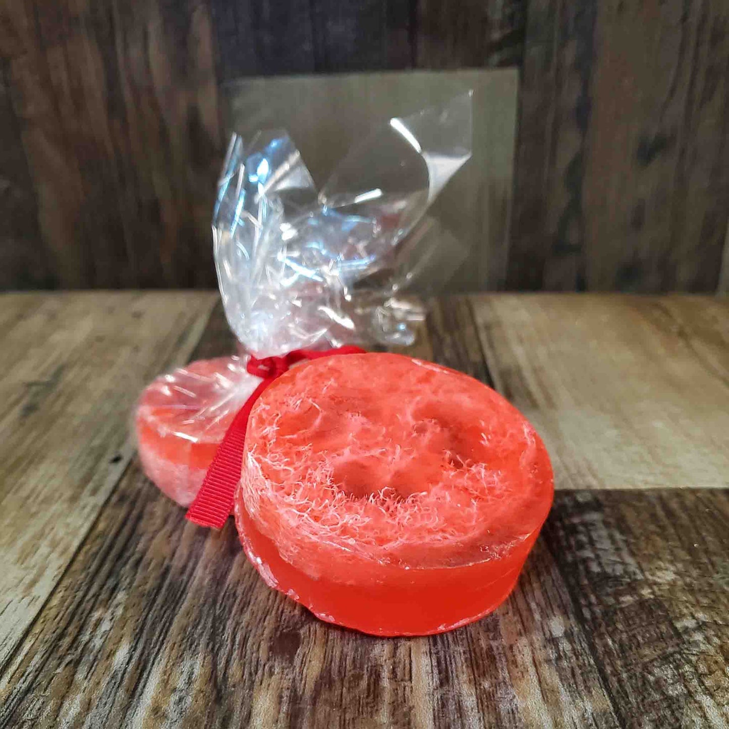 natural loofah soap scented as candy cane